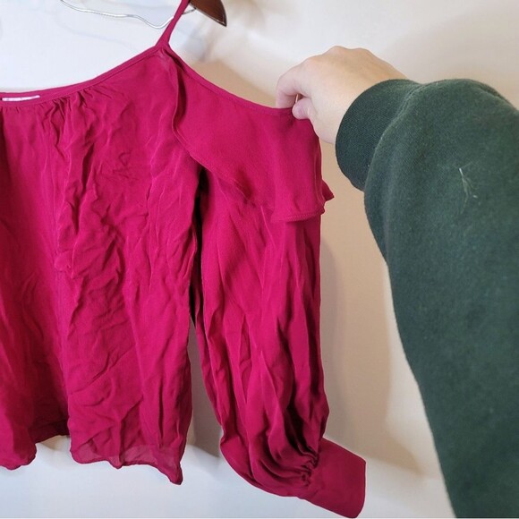 Parker Pink Sangria Spagetti Strap Cold Shoulder Silk Top Size XS - Picture 6 of 10